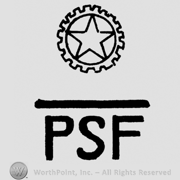 Star in round shape, horizontal line, uppercase PSF written below