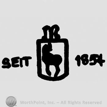 Horse on a shield, Seit 1854 written with uppercase letters