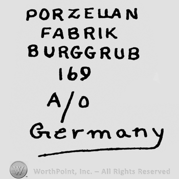 the text Porzellanfabrik-Burggrub 169 A/0 Germany in uppercase