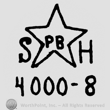 a star with the initials PB insisde and the initials SH outside; 4000 - 8 written bellow.