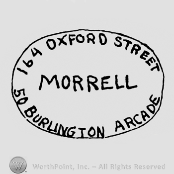 an oval mark with the name and adress of the company: 164 OXFORD STREET 50 BURINGTON ARCADE; MORRELL written in centre.