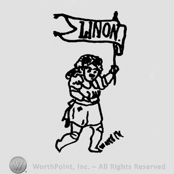 a child holding a flag with Linon written on.