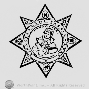 a star with a doll in a double circle drawing inside.