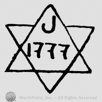 a David's star with the number 1777 inside and letter J.