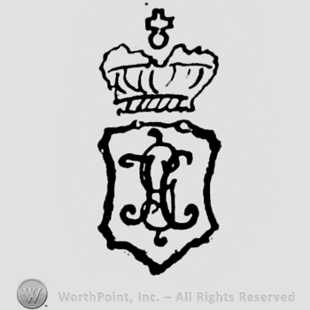 a crown above a shield with monogram of letters JGC