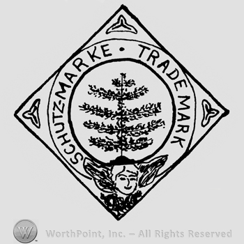 a square logo with a double circle with a tree inside; SCHUTZ MARKE TRADE MARK written on the edge.