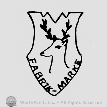 a shield with a deer head inside; FABRIK MARKE written.