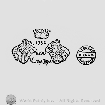a round logo with Leonard Viena Austria inside near two crowned shields and years 1790 and 1890 written.
