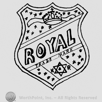 a shield with a crown on it and the word Royal; also a star and initials MR.