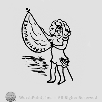 a child holdin a flag with  Le Petit Poupee written on.