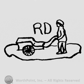 a child pushing a carriage under the initials RD