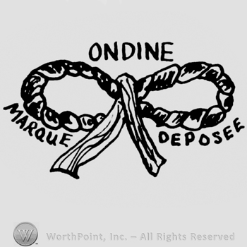 a ribbon in the shape of a pretzel; ONDINE MARQUE DEPOSEE written.