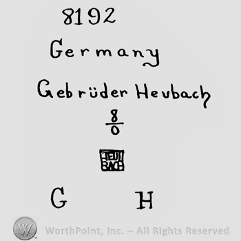 the text 8192 Germany Gebruder Heubach and a square bellow with initials G and H.