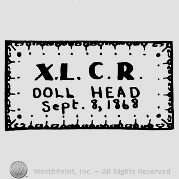 a rectangular logo with XL CR Doll Head sept 8 1868