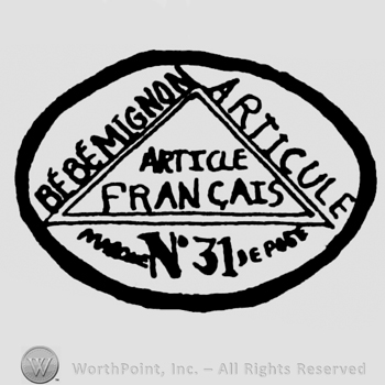 an oval with a triangle inside and BEBE MIGNON ARTICULE ARTICLE FRANCAIS N 31 written.