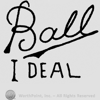 "Ball Ideal" on two rows, "Ball" is handwritten in lowercase letters, "Ideal" is written with uppercase letters