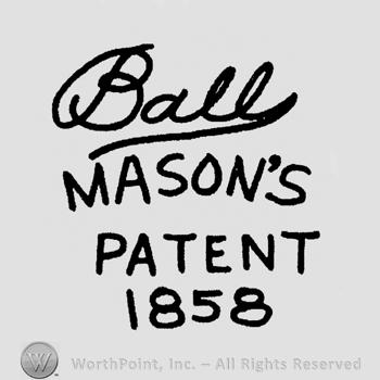 "Ball" handwritten, "Mason's Patent 1858" written with uppercase letters on four rows