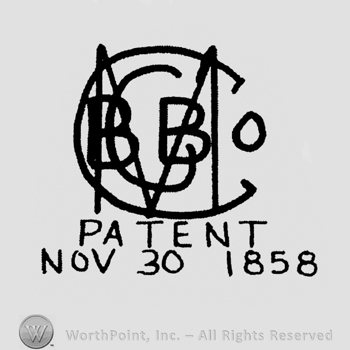 "BBGM CO" written on top of each other, letters "C," "G," and "M" larger than the others, "Patent Nov 30 1858" written below on two rows with uppercase letters