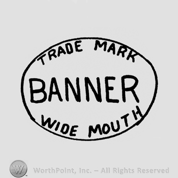 "Trade Mark Banner Wide Mouth" written with uppercase letters, on three rows, framed in an oval