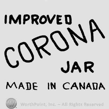"Improved Corona Jar Made in Canada" written with uppercase letters