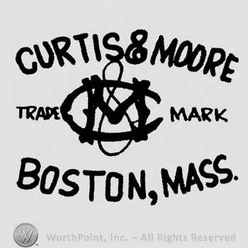 "Curtis & Moore Trade Mark Boston, Mass." written with uppercase letters, letters "CM" in uppercase, overlapped in the middle