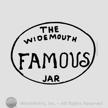 "The Widemouth Famous Jar" written with uppercase letters in an oval