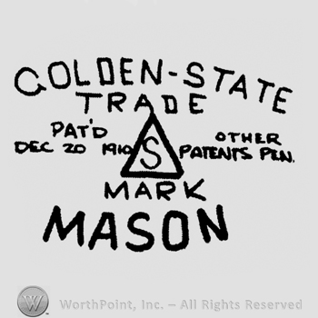 "Golden-State Trade Mark Mason" written with uppercase letters, capital "S" in a triangle