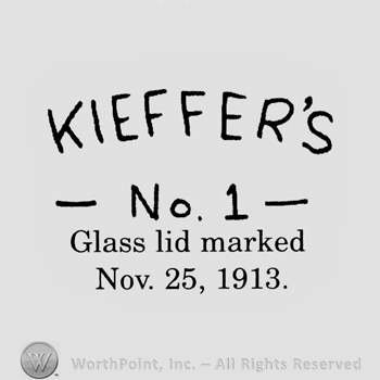 "Kieffer's No. 1" written with uppercase letters, "Glass lid marked Nov. 25, 1913." written below