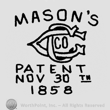 "Mason's Patent Nov 30th 1858" written with uppercase letters and a complex letter design