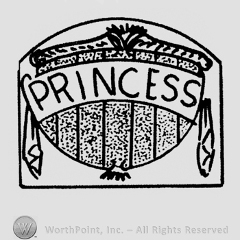 "Princess" written with uppercase letters on a shield design