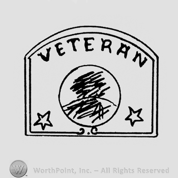 "Veteran" written with uppercase letters on a cartouche with two stars