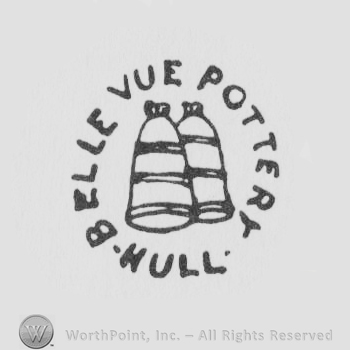 Hull Belle Vue Pottery written with uppercase letters around two bells