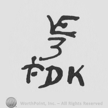 VE in uppercase, merged, with common lines, 3 written under, letters FDK in uppercase written under 3