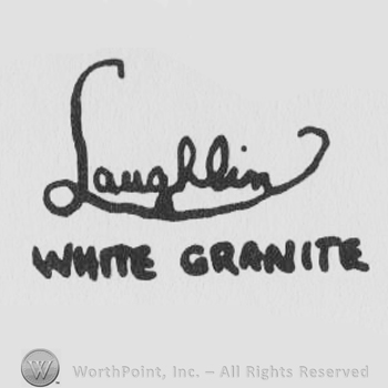 the word Laughlin written like a signature above the words White Granite in uppercase