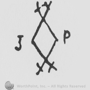 four swords, crossed two by two uppercase JP