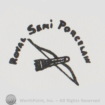 Bow and arrows, ROYAL SEMI PORCELAIN written with uppercase letters