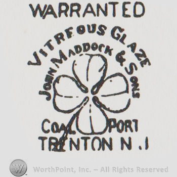 Four-leaf clover, Warranteed, Vitreous Glaze John Maddock & Sons, Coal Port Trenton, NJ written with uppercase letters