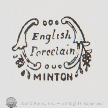 English Porcelain written with lowercase letters inside a cartouche, Minton with uppercase letters written below