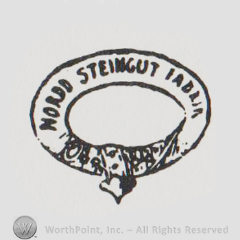 Nordd Steingut Fabrik written with uppercase letters inside an oval shaped belt
