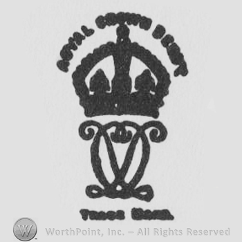 Crown, complex line design, Royal Crown Derby Trade Mark written with uppercase letters