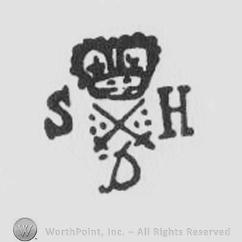 Crown with two crossed swords under and uppercase SHD