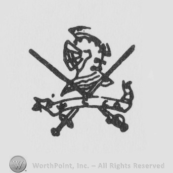 a knight armor helmet, a ribbon, and two crossed swords