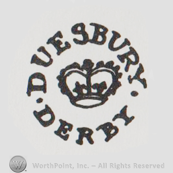Crown, DUESBURY DERBY written with uppercase letters