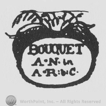oval complex design, Bouquet ANAR in uppercase and other letters inside