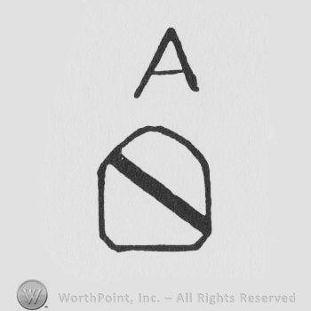 a shield with an oblique line/stripe and the letter A above 