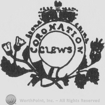 Complex design with flowers, crown and CORONATION CLEWS written in uppercase