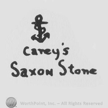 Anchor with chain, Carey's Saxon Stone written below with lowercase letters