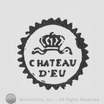 Chateau D'Eu written with uppercase letters with a crown above in a circle