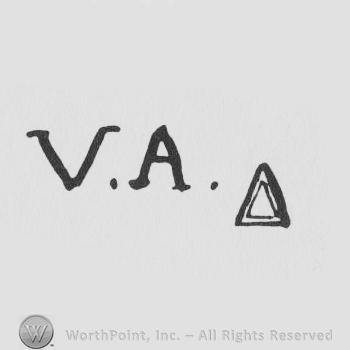 Letters V.A. In uppercase next to a double-lined triangle