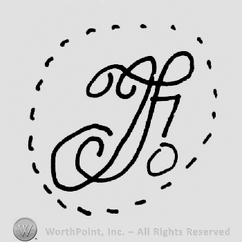 Monogram made from F J letters and 70, all in a doted circle shape frame